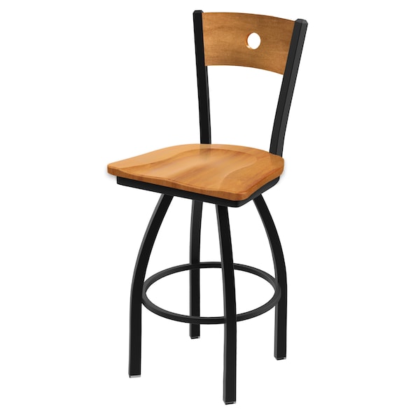 25" Swivel Counter Stool, Black Wrinkle, Med Back, Med Maple Seat